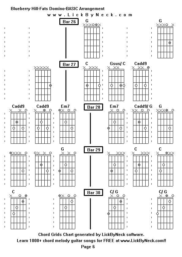 Chord Grids Chart of chord melody fingerstyle guitar song-Blueberry Hill-Fats Domino-BASIC Arrangement,generated by LickByNeck software.